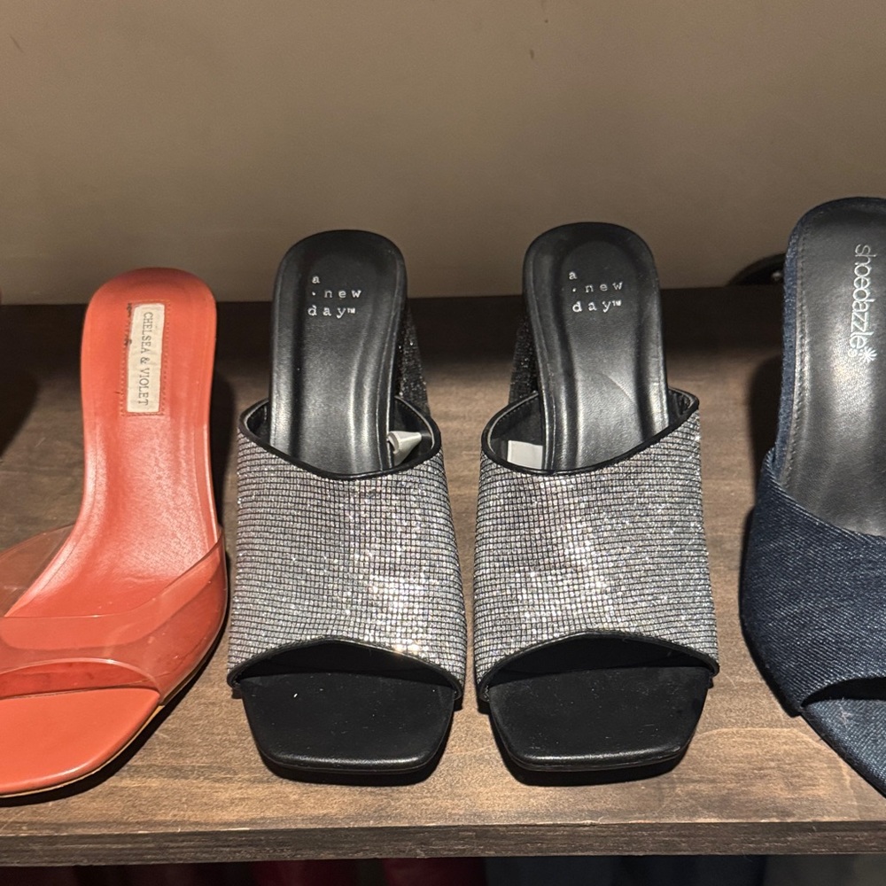 A New Day Women's Sparkling Black Mules